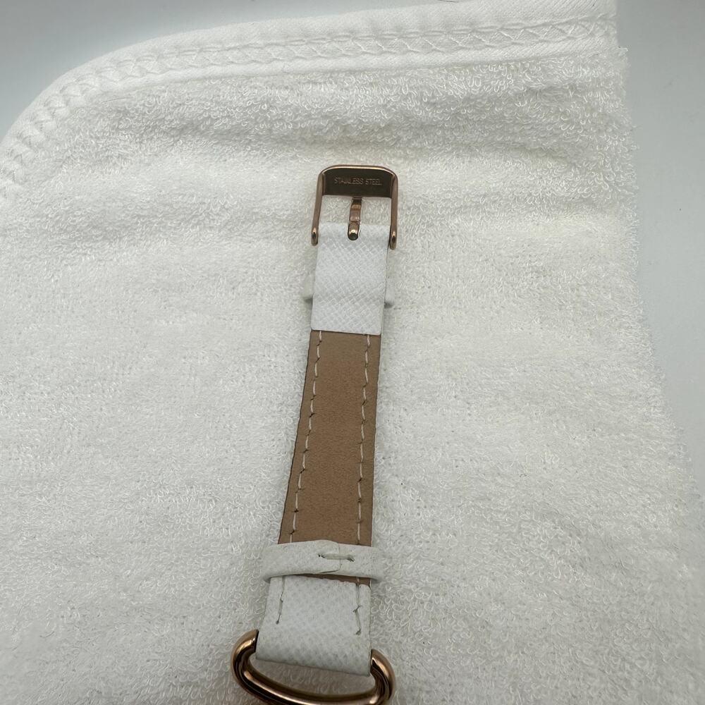 Anne Klein Rose Gold Tone Mother of Pearl Dial White Leather Strap Watch - Picture 8 of 9